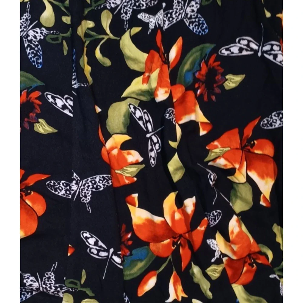 Soft Surroundings Skirt Petite Sm Midi Black Floral Butterfly Hawaiian Zip Boho - Picture 2 of 4